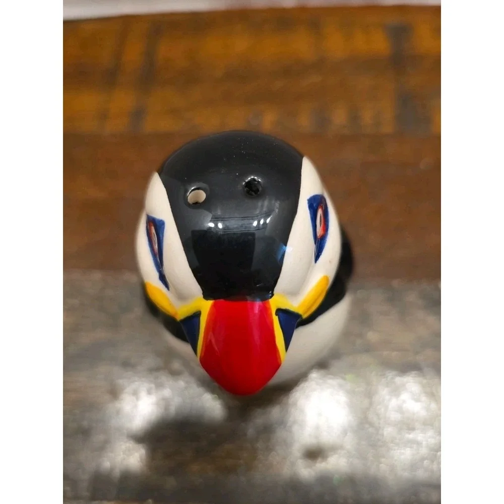 Hand Painted Ceramic Puffin Salt & Pepper Shaker Set Nautical Coastal Birds